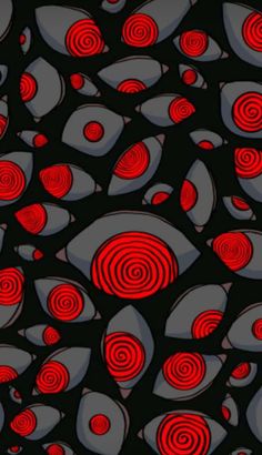 red and gray circles are arranged in an abstract pattern on a black background that is very similar to the image above