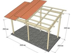 a wooden structure with measurements for the roof