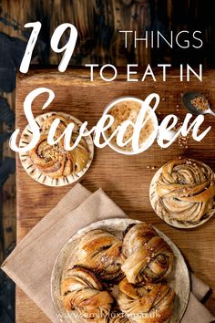 the cover of 19 things to eat in san francisco, with cinnamon buns on a cutting board