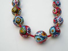 Murano Venetian Glass, Fine Millefiori Venetian Bead Necklace, 14mm Round, Multicolored Mosaic Handm Murano Jewelry, Art Glass Jewelry, Jewelry Materials, Murano Glass Necklaces, Murano Glass Jewelry, Vintage Jewelry Crafts, Mexican Jewelry, Bridesmaid Gifts Jewelry, Murano Glass Beads