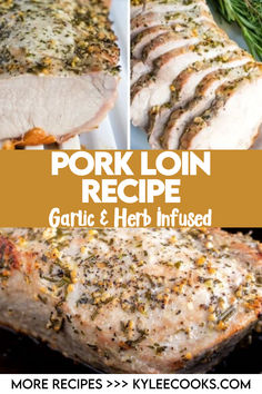 An image of Pork Loin sliced on a white plate Roasted Pork Loin, Pork Loin Recipe, Roasted Pork Tenderloin, New Recipes For Dinner, Pork Tenderloin Recipe, Rosemary And Thyme, Tenderloin Recipe, Pork Loin Recipes, Onion Gravy