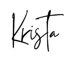 the word krista written in cursive writing on a white background with black ink