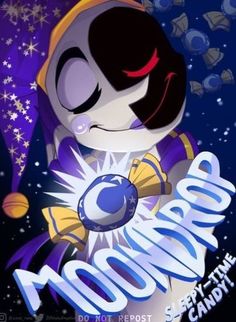 a cartoon character with an evil look on his face, and the words moonpop above it