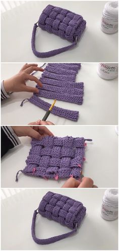 crocheted purse being worked on with yarn