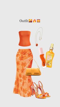 Orange Outfits Aesthetic, Orange Aesthetic Outfits, Orange Dress Aesthetic, Orange Summer Outfits, Grad Party Outfit Ideas, Grad Party Outfit, Chique Outfit, Hawaii Outfits, Mode Zara