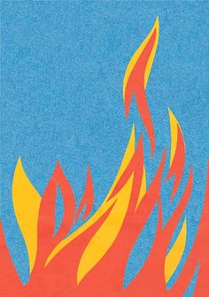 an orange and yellow fire on a blue background