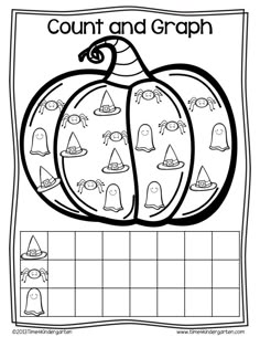 a printable worksheet for counting and graphing pumpkins with witches on them