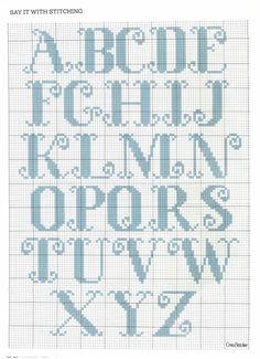 a cross stitch pattern with the letters and numbers in blue on a white background,