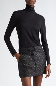 Tom Ford's tasteful elegance pervades this trim turtleneck sweater knit in Italy from silk-softened cashmere with finely ribbed trim. 23 1/2" length (size Medium) Turtleneck Long sleeves Ribbed cuffs and hem 70% cashmere, 30% silk Dry clean Made in Italy Designer Clothing Elegant High Neck Winter Tops, Elegant High Neck Tops For Winter, Elegant Long Sleeve Mock Neck Top For Winter, Chic Turtleneck With Funnel Neck In Fine Knit, Elegant Fitted Sweater For Workwear, Elegant Fitted Sweater For Work, Luxury Fine Knit Winter Tops, Chic Turtleneck With Fine Knit And Funnel Neck, Chic Fine Knit Turtleneck With Funnel Neck