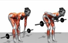 two images of a woman doing squats with barbells