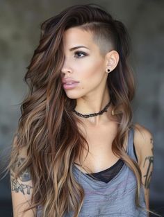 Explore Long Hair with Shaved Sides Hairstyles 2024 Half Shaved Head Hairstyles Long Hair, Haircuts With Shaved Sides, Shaved Sides With Bangs, Hairstyles With Shaved Sides