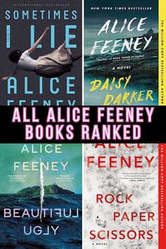 some books that are all in different colors and font on one page, with the title alice