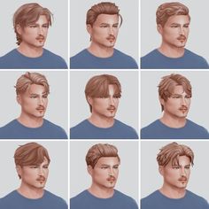 multiple images of a man's face with different facial expressions and hair colors,