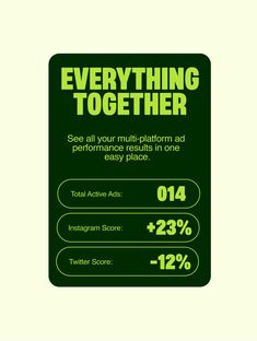 a green sign that says everything together see all your multi - platform ad performance results in one easy place