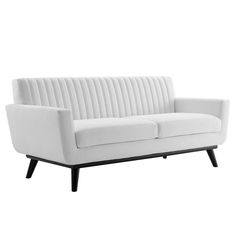 Modway Engage Channel Tufted Fabric Loveseat in White Tufted Loveseat, Mid Century Sofa, Tufted Sofa, Living Room Collections, Modway Furniture, Loveseat Sofa, Fabric Upholstery, Extra Seating, Fabric Sofa