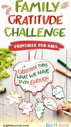 a poster with the words family gratitude challenge written on it