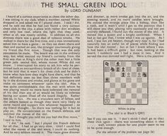 the small green idol chess game is shown in an old newspaper article about it's history