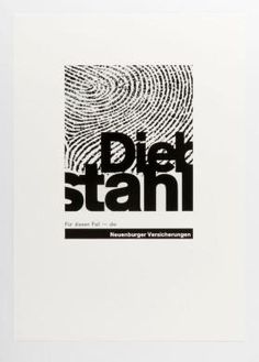 a poster with the words die stahl in black and white, against a white background