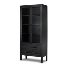 Laker Cabinet Black Oak Angled View Four Hands Four Hands Furniture, Copper Top Table, Black Storage, Iron Hardware, Tall Cabinet, Glass Front Door, Coffee Table To Dining Table, Modern Storage, Soft Close Drawers