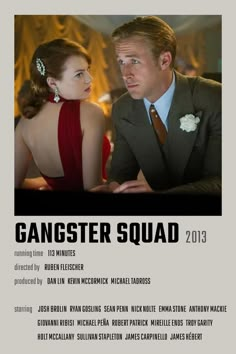 a movie poster for gangster squad 2013 with an image of a woman in a red dress and a man in a suit