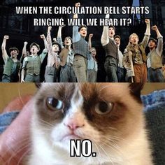 grumpy cat with caption saying, when the circulation bell starts ringing, will we hear it? no