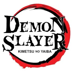 the logo for demon slayer kimetsu no yaiba, written in black and red