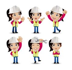 a woman in construction gear with different poses