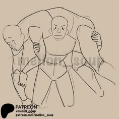 a drawing of two men with one holding the other's arm and another looking at him