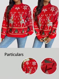 Plus Size Christmas Pattern Casual Sweater, Autumn & Winter Red Casual  Long Sleeve Knitwear Christmas,Plants Pullovers Slight Stretch  Women Plus Clothing, size features are:Bust: ,Length: ,Sleeve Length: Matching Family Holiday Pajamas, Casual Home Outfits, Boys Christmas Pajamas, Family Holiday Pajamas, Mens Christmas Pajamas, Christmas Plants, Plus Size Pullover, Sweater Autumn, Christmas Pajama Set