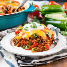 a close up of a plate of taco casserole