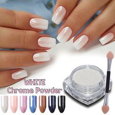 White Chrome Powder, Unghie Nail Art, Glitter Manicure, Chrome Nail Powder, Magic Nails, Mirror Nails, Chrome Powder