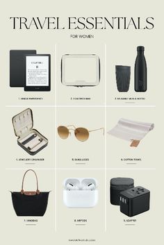 travel essentials for women in black and white