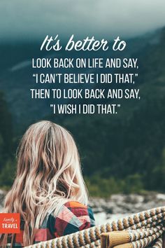 a woman sitting in a hammock looking out at the mountains with a quote on it