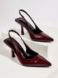 Fashionable And Elegant Wine Red Pointed High Heel Sandals With One Strap And Thin Heels, Suitable For Wedding Parties And Holidays Elegant Wine, Burgundy Heels, Shoes Hack, Womens Chunky Heels, Pointed Heels, Wedding Parties, Womens Shoes High Heels, Fashion High Heels, High Heels Stilettos