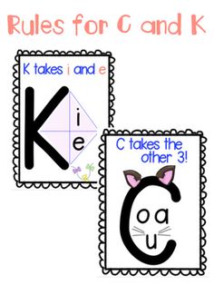 two pictures with the letter c and k on them, one has a cat's head