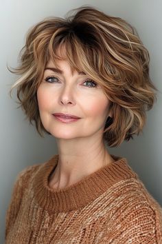 Caramel Bob, Short Layered Bob, Choppy Bob Hairstyles For Fine Hair, Short Layered Bob Hairstyles, Soft Bangs, Hairstyles For Older Women, Layered Bob Short, Choppy Bob