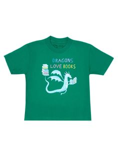 Soft kids' tee of Dragons Love Books, based on Adam Rubin’s Dragons Love Tacos books illustrated by Daniel Salmieri. Each purchase helps to fund literacy programs and book donations to communities in need. Dragons Love Tacos, Storybook Characters, Literacy Programs, Donate Books, Love Books, Book Tshirts, Bookshelves Kids, Kids Book, Cotton Bodysuit