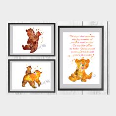 three framed pictures with bears on them, one has a poem and the other is a bear