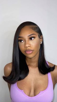 Side Part Barbie Hairstyle, Straight Hair With Side Part Black Women, Silk Press Curls Side Part, Flipped Ends Bob Black Women, Side Part Sew In No Edges, Bobs Weave Sew In Black Women, Side Part Bumped Ends Wig, Side Part Straight Hair Curled Ends, Short Bumped Ends