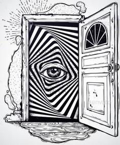 an open door with the eye inside