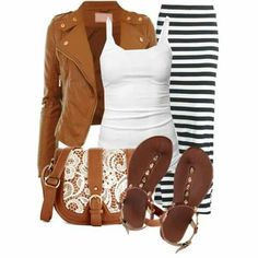 Marron Mode Rockabilly, Outfit Polyvore, Mode Shoes, Cognac Color, Sandals Outfit, Brown Leather Jacket