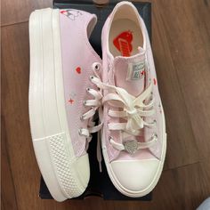 Brand New Size 7.5 Custom Low-top Sneakers For Spring, Converse Sneakers With Speckled Midsole, Converse Custom Sneakers With Round Toe And Laces, Custom Converse Sneakers With Round Toe, Converse Custom Sneakers With Red Sole, Shoes Purple, Women's Converse, Womens Converse, Converse Shoes