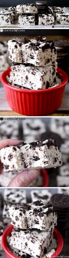 three pictures showing the steps to make oreo ice cream sandwiches