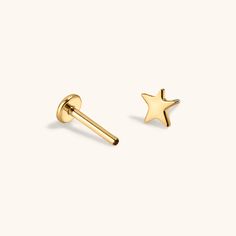 Make a wish upon a star - and then keep that wish with you always with our Classic Star, now available in a threadless push pin flat back style so you can wear it in your cartilage piercings (like a tragus, conch, daith, or helix) - or your standard lobe piercing (in the 20g size). The push pin earring post is easy to insert and remove from your ear, and the flat back makes it super comfortable to wear (no poking). Our push pin flat back earring studs are made of solid implant grade titanium and Nap Earrings, Star Now, Lobe Piercings, Cartilage Earrings Stud, Cartilage Piercings, Tragus Conch, Nose Piercings, Ear Party, Earrings Classic