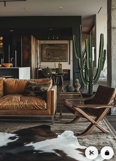 a living room filled with furniture and a cactus