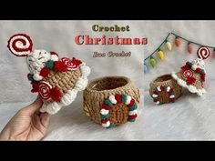 crochet christmas decorations with candy canes and candies