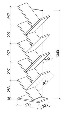 a drawing of a shelf with several shelves and numbers on the bottom, along with measurements for each shelf