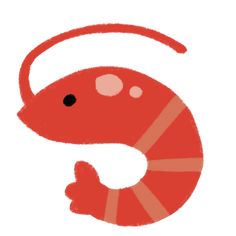 a drawing of a red fish with its tail curled up in the shape of a letter s