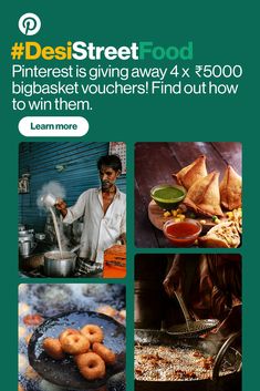 an advertisement for a restaurant called desist street food, with pictures of people cooking