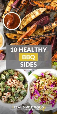 bbq side dishes with text overlay that reads 10 healthy bbq sides